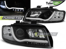 Carica l&#39;immagine nel visualizzatore di Gallery, Fari Anteriori TUBE LIGHT Neri per AUDI A4 B6 10.00-10.04