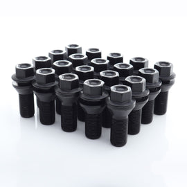Kit of 20 standard black wheel bolts with 15x1.25 head