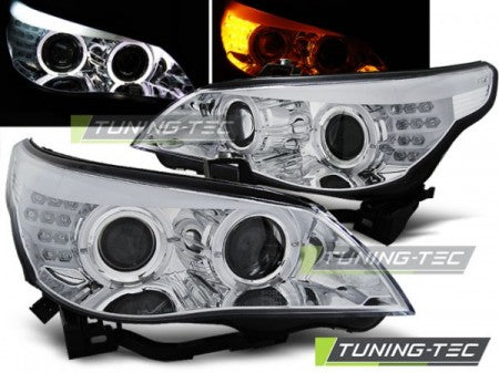 Fari Anteriori ANGEL EYES CHROME per Indicatori LED BMW Serie 5 E60/E61 03-07