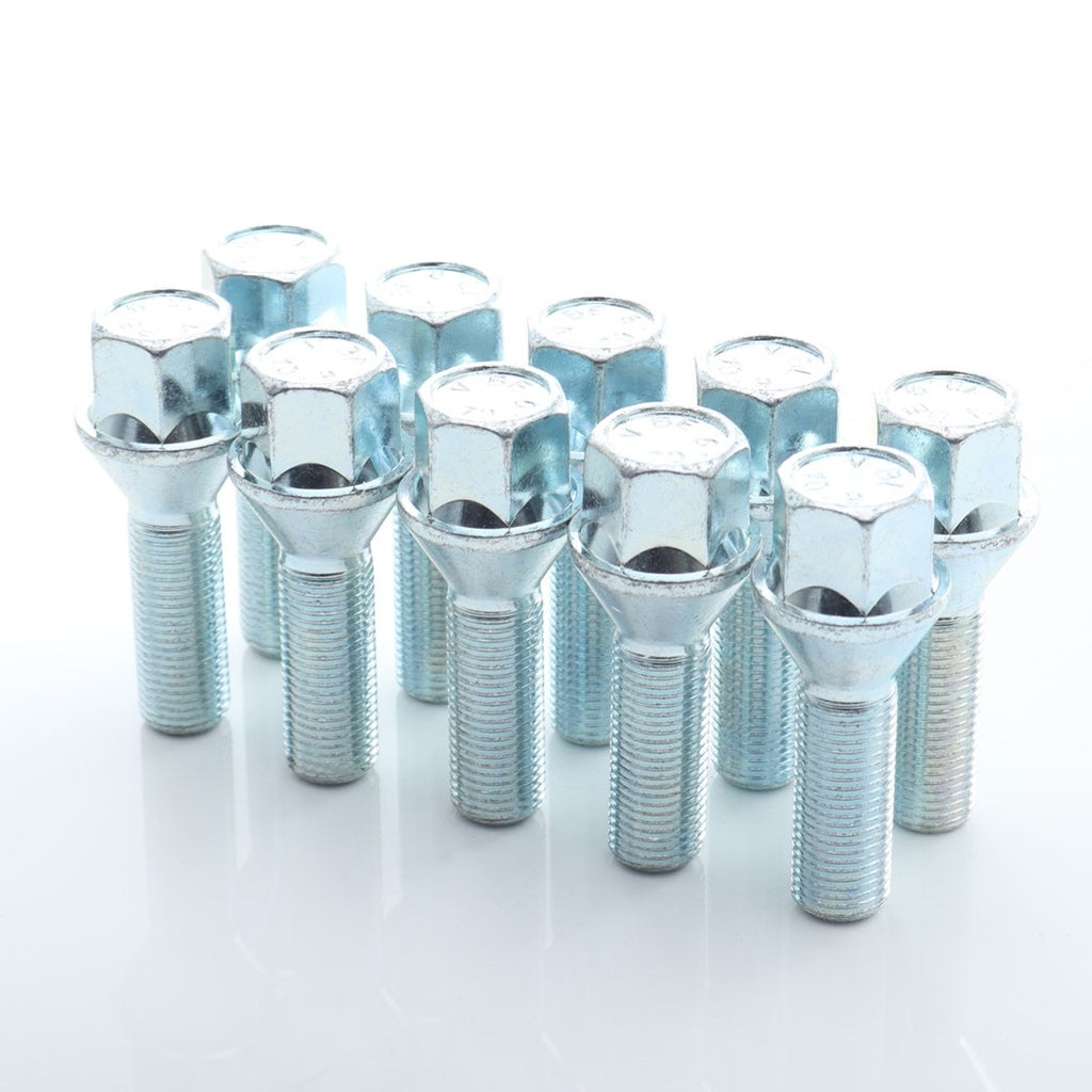 Kit of 10 wheel bolts with head 12x1.25 x28mm Silver