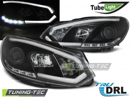 Fari Anteriori TUBE LIGHT DRL Neri per VW GOLF MK6 10.08-12