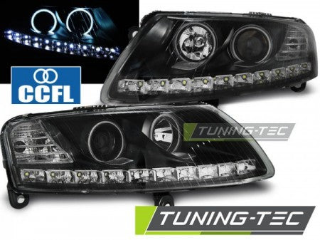 Fari Anteriori ANGEL EYES LED Neri per AUDI A6 C6 04.04-08