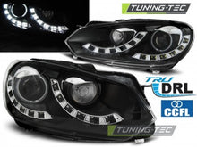 Carica l&#39;immagine nel visualizzatore di Gallery, Fari Anteriori DUAL TRUE DRL Neri per VW GOLF MK6 10.08-12