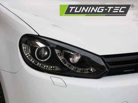 Fari Anteriori DUAL TRUE DRL Neri per VW GOLF MK6 10.08-12