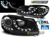 Fari Anteriori SINGLE TRUE DRL Neri per VW GOLF MK6 10.08-12