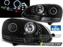 Carica l&#39;immagine nel visualizzatore di Gallery, Fari Anteriori ANGEL EYES CCFL Neri per VW GOLF MK5 10.03-09