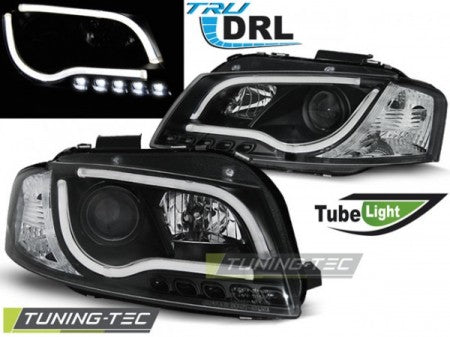 Fari Anteriori TUBE LIGHT DRL Neri per AUDI A3 8P 05.03-03.08