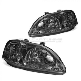 Fari Anteriori JDM Style Nero Interno Chrome Lente Smoke Honda Civic EJ EK Facelift 1999-2001 Phase 2