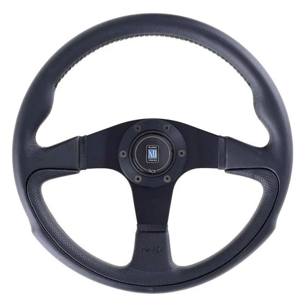 Volante Nardi Challengel, Pelle nera, Raggi neri, Cuciture nere, 45 mm Dish, Ø35 cm - em-power.it