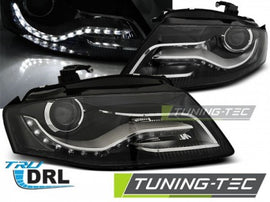 Fari Anteriori TRUE DRL Neri per AUDI A4 B8 04.08- 11