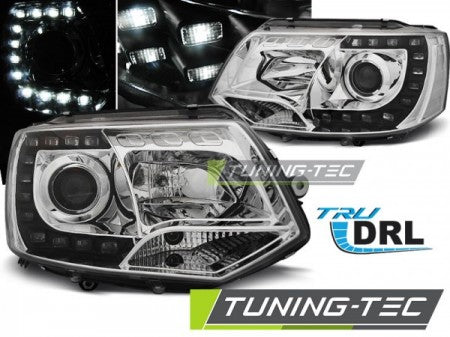 Fari Anteriori TRUE DRL CHROME per VW T5 2010-2015