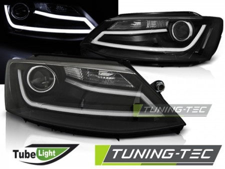 Fari Anteriori TUBE LIGHT Neri per VW JETTA VI 1.11-18