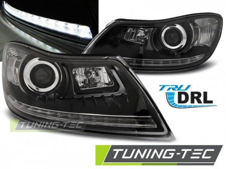 Fari Anteriori TRUE DRL Neri per SKODA OCTAVIA 1Z 09-12