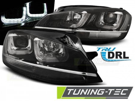 Fari Anteriori U-LED LIGHT Neri con CHROME LINE per VW GOLF MK7 11.12-17