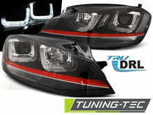 Carica l&#39;immagine nel visualizzatore di Gallery, Fari Anteriori U-LED LIGHT Neri con Rossi LINE SPORT per VW GOLF MK7 12-17