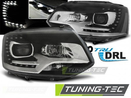 Fari Anteriori TRUE DRL Neri per VW T5 2010-15