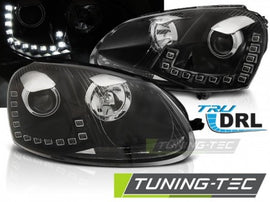 Fari Anteriori TRUE DRL Neri per VW GOLF MK5 10.03-09