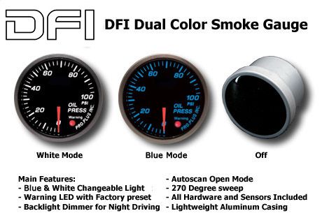 DFI Blue/White Smoke Lens Gauge 52mm - Pressione Olio (bar)