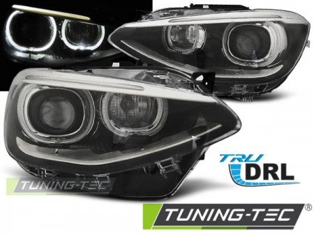 Fari Anteriori TRUE DRL Neri per BMW Serie 1 F20 / 21 11-12.14