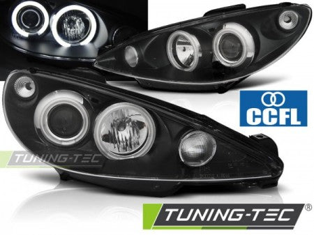 Fari Anteriori per PEUGEOT 206 02- ANGEL EYES Neri CCFL