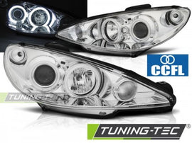 Fari Anteriori per PEUGEOT 206 02- ANGEL EYES CHROME CCFL