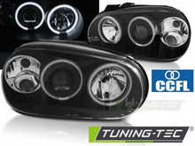 Carica l&#39;immagine nel visualizzatore di Gallery, Fari Anteriori ANGEL EYES CCFL Neri per VW GOLF MK4 09.97-09.03