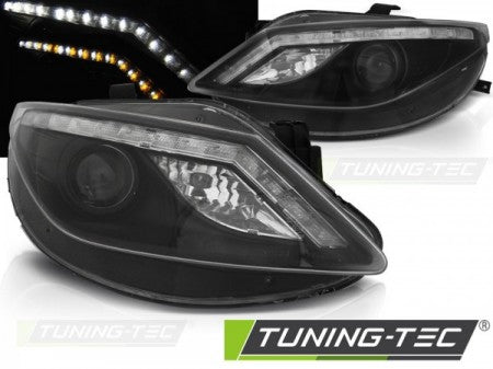 Fari Anteriori DAYLIGHT Neri con Indicatori LED per SEAT IBIZA 6J 06.08-12