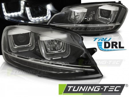 Fari Anteriori U-LED LIGHT DRL Neri per VW GOLF MK7 11.12-17