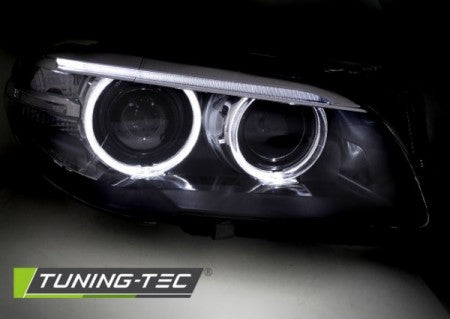 Fari Anteriori XENON ANGEL EYES LED DRL Neri per BMW Serie 5 F10 F11 10-07.13