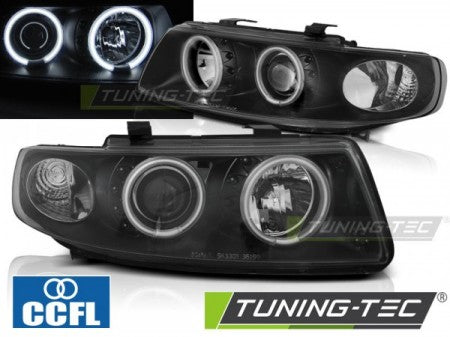 Fari Anteriori ANGEL EYES CCFL Neri per SEAT LEON 1M/ TOLEDO 04.99-08.04