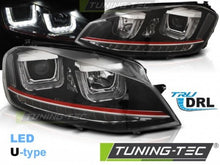 Carica l&#39;immagine nel visualizzatore di Gallery, Fari Anteriori U-LED LIGHT DRL Neri Rossi LINE per VW GOLF MK7 11.12-17