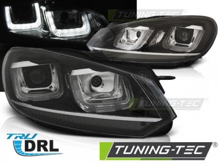 Fari Anteriori U-LED LIGHT DRL Neri CHROME LINE per VW GOLF MK6 08-12