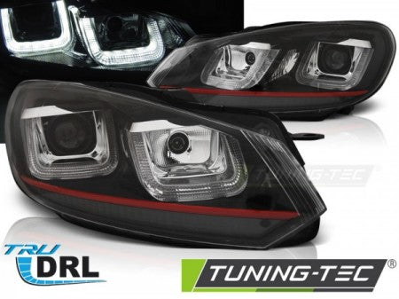 Fari Anteriori U-LED LIGHT DRL Neri Rossi LINE per VW GOLF MK6 08-12