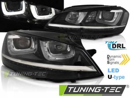 Fari Anteriori U-LED LIGHT DRL Neri per VW GOLF MK7 11.12-17