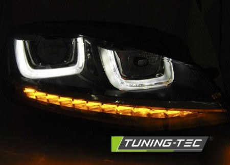 Fari Anteriori U-LED LIGHT DRL Neri per VW GOLF MK7 11.12-17