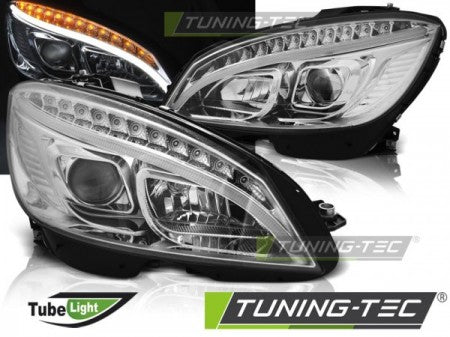 Fari Anteriori TUBE LIGHT CHROME per MERCEDES Classe C W204 07-10