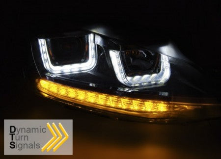 Fari Anteriori U-LED LIGHT DRL Neri sequenziali per VW GOLF MK7 11.12-17