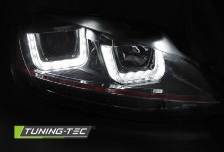 Fari Anteriori U-LED LIGHT DRL Neri RDD LINE sequenziali per VW GOLF MK7 11.12-17