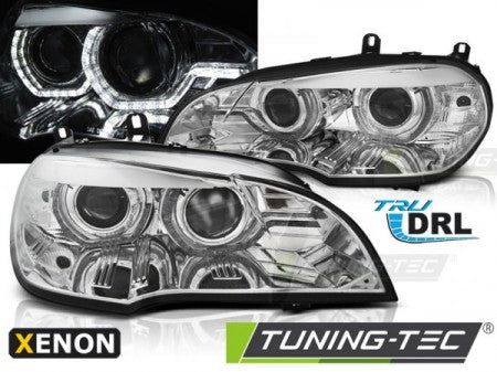 Fari Anteriori XENON ANGEL EYES LED DRL CHROME per BMW X5 E70 07-10