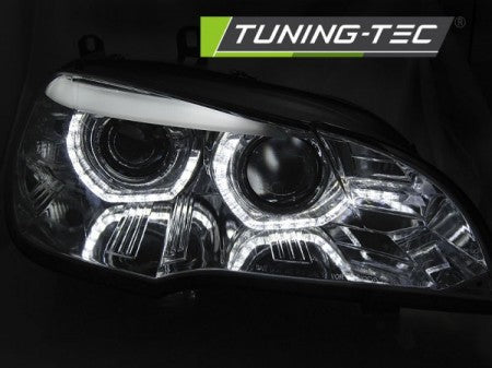 Fari Anteriori XENON ANGEL EYES LED DRL CHROME per BMW X5 E70 07-10