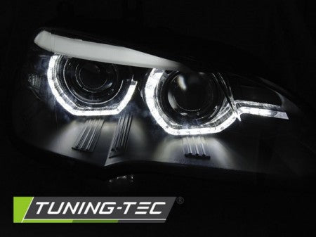 Fari Anteriori XENON ANGEL EYES LED DRL Neri per BMW X5 E70 07-10