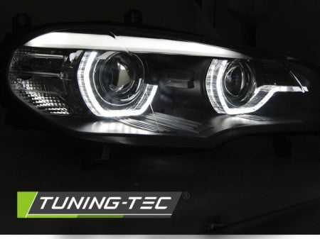 Fari Anteriori XENON ANGEL EYES LED DRL Neri per BMW X5 E70 07-10