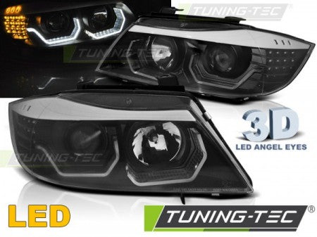 Fari Anteriori ANGEL EYES LED 3D Neri per BMW Serie 3 E90/E91 05-08