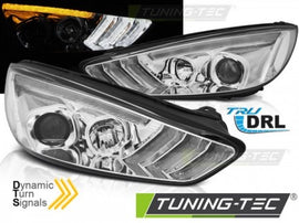 Fari Anteriori per FORD FOCUS MK3 15-18 CHROME DRL LED sequenziali INDICAOR