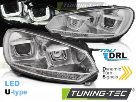 Fari Anteriori U-LED LIGHT DRL CHROME sequenziali per VW GOLF MK6 08-12