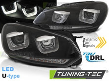 Carica l&#39;immagine nel visualizzatore di Gallery, Fari Anteriori U-LED LIGHT DRL Neri sequenziali per VW GOLF MK6 08-12