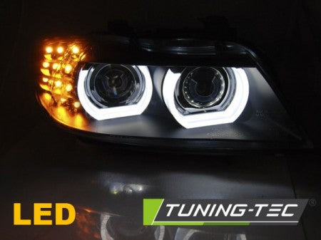 Fari Anteriori XENON ANGEL EYES LED DRL Neri per BMW Serie 3 E90/E91 09-11