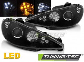 Fari Anteriori per PEUGEOT 206 02-ANGEL EYES Neri LED