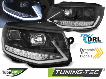 Fari Anteriori TUBE LIGHT DRL Neri CHROME sequenziali per VW T6 15-19