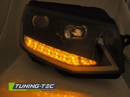 Fari Anteriori TUBE LIGHT DRL Neri CHROME sequenziali per VW T6 15-19